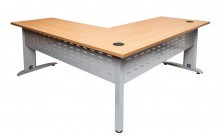 Rapid Span Beech Desk And Return. 1800 X 700 X 1800 X 600. Beech Top. Silver Metal Modesty. Silver Span C Legs